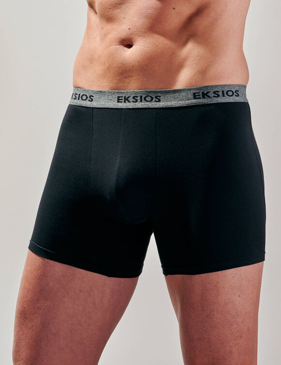 Boxer uni mi-long - lot de 3 (noir + bleu gris + gris chiné) Boxer uni mi-long - lot de 3 (noir + bleu gris + gris chiné)